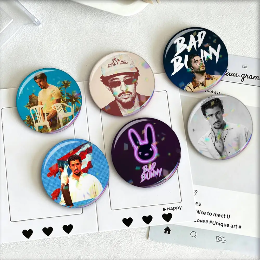 Bad Bunny  Laser Badge Creative Pins Brooch for Bag Clothes Hat Decor Gifts Fans Collect