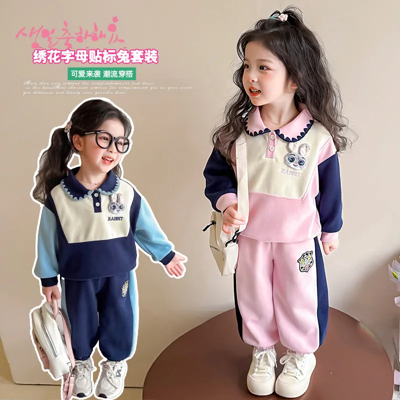 

Zootopia Cartoon Bunny Cop Girls Sports Suit 2026 Spring Disney Judy Hopps Sweatshirt Two Piece Set Cute Leisure Pullover Pants