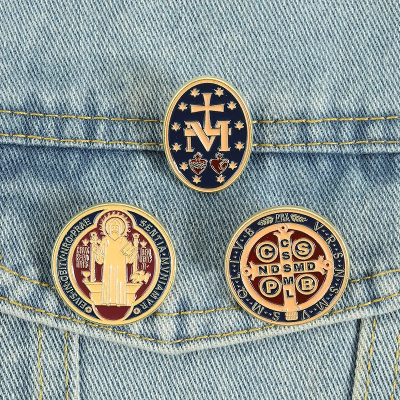 Retro cross-saint-heart shaped badges, classic symbol element alloy pins, backpack and clothing accessory, gift for friends