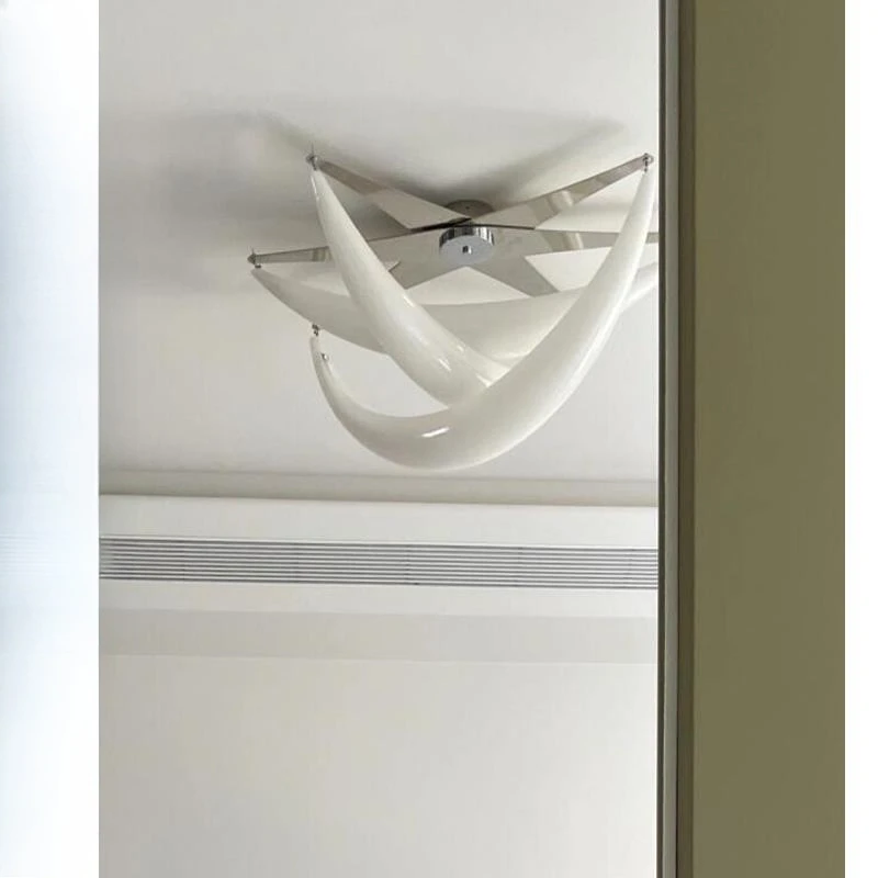 Nordic minimalist crescent ceiling light, designer designer cream moon pendant light, bedroom and dining room atmosphere