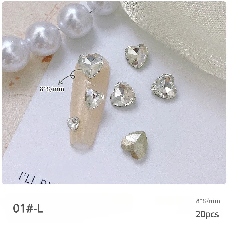 30pcs Multicolor Love Crystal Diamond Nail Charms Decoration Glass Pointed Bottom Peach Heart Gemstone Manicure Accessories