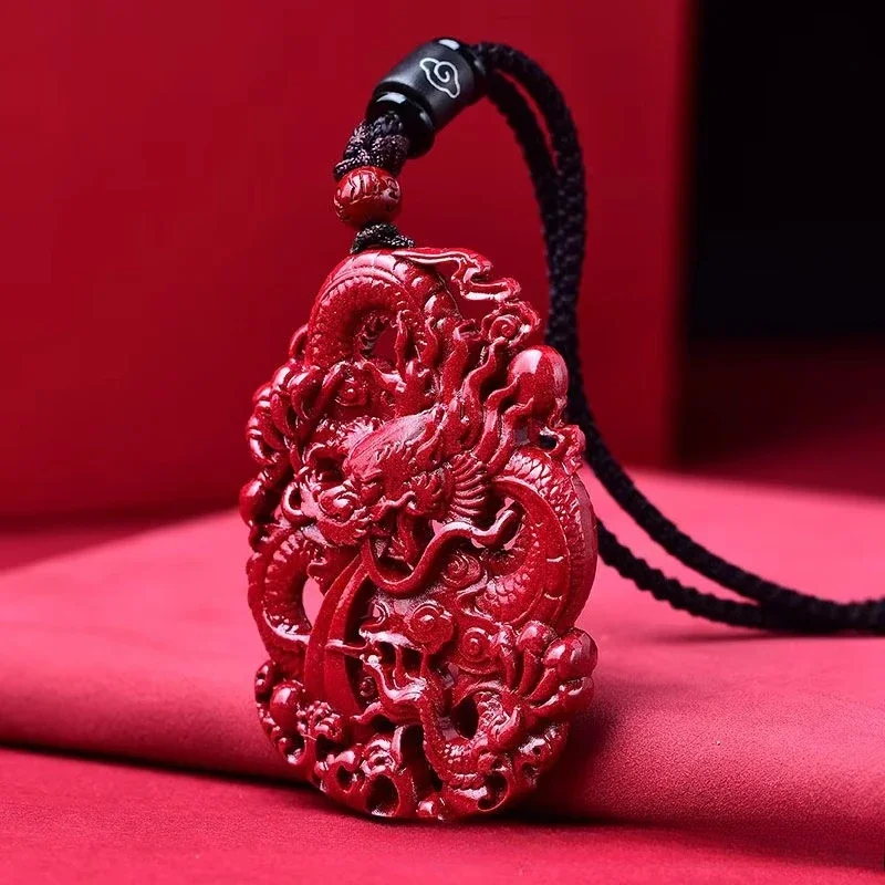 

Natural Cinnabar Double-sided Handmade Carved Dragon Brand Imperial Purple Gold Sand Pendant for Men Retro Cinnabar Pendan