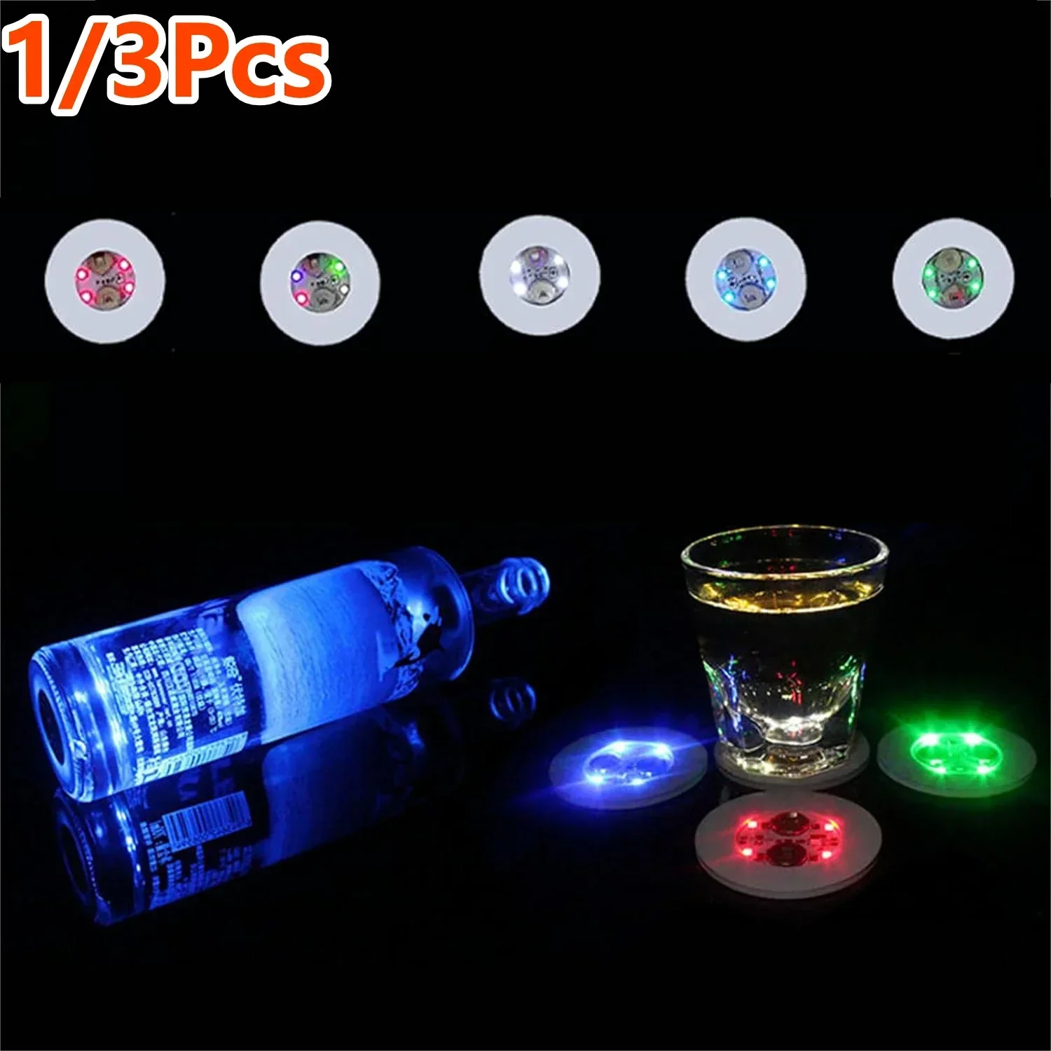 LED Coaster, Light Up Coasters for Drink, LED Liquor Bottle Lights Stickers Coasters, Flash Light Up Bar Coaster for Party Decor