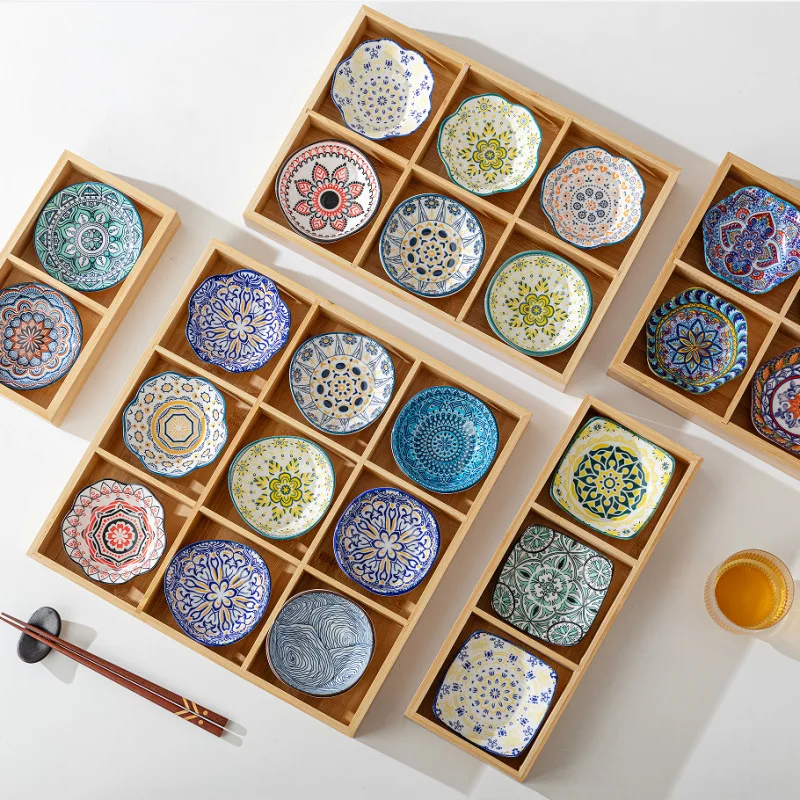 Bohemian Plate, Nine-square Grid Hot Pot Side Dish Plate, Compartmented Plate, Snack Plate, Assorted Plate, Sauce Dish