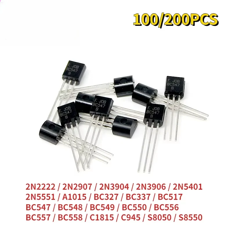 100/200pcs Transistor TO-92 Transistor Triode NPN Kit BC327 BC547 BC548 C1815 C945 S8050 S8550 2N2222 2N2907 2N5401 2N5551 A1015