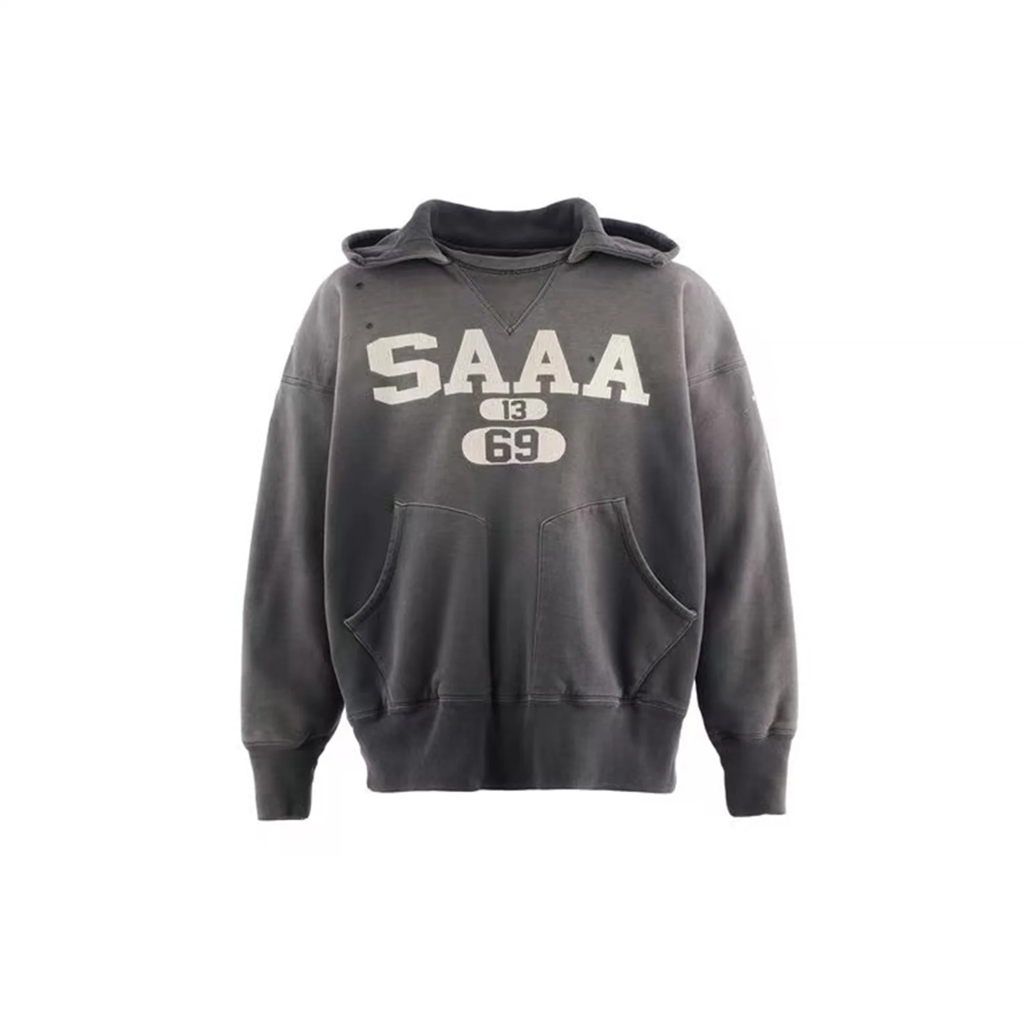SAINT Mx6 × FW26 Retro Vintage New Letter Print Pocket Distressed Washed Cotton Hooded Sweatshirt Sweater Hoodies For Men