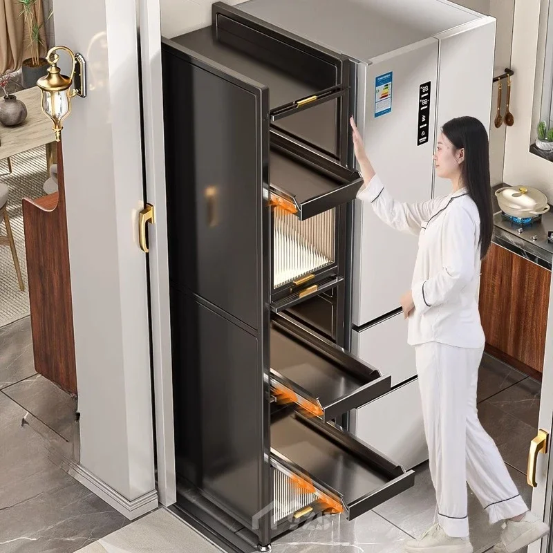 

Kitchen pull-out shelf with door Multi-functional raised storage cabinet