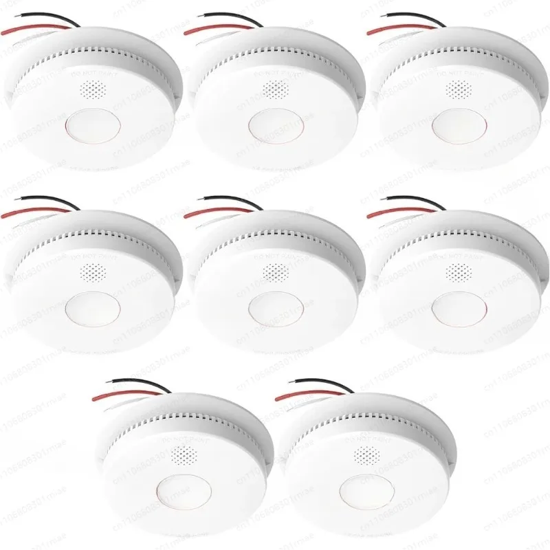 High quality-8pack,Hardwired Interconnected Smoke Detectors,Photoelectric Smoke Alarm w/9V Battery Backup,Test/Silence Button