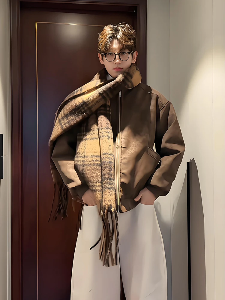 

Мужская зимняя куртка Meadoy из искусственной кожи с хлопковой подкладкой и овечьим велюром, матовая отделка, короткий рукав, на молнии, повседневная верхняя одежда