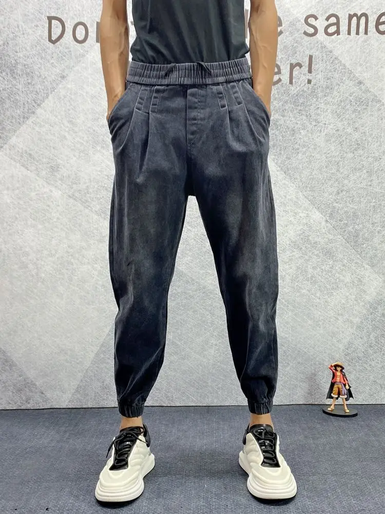 Menswear Clothing Man Jeans Designer Spring and Autumn Men's Tie-up Jeans Trend Loose Small Foot Sports Casual Teen Harem Pants