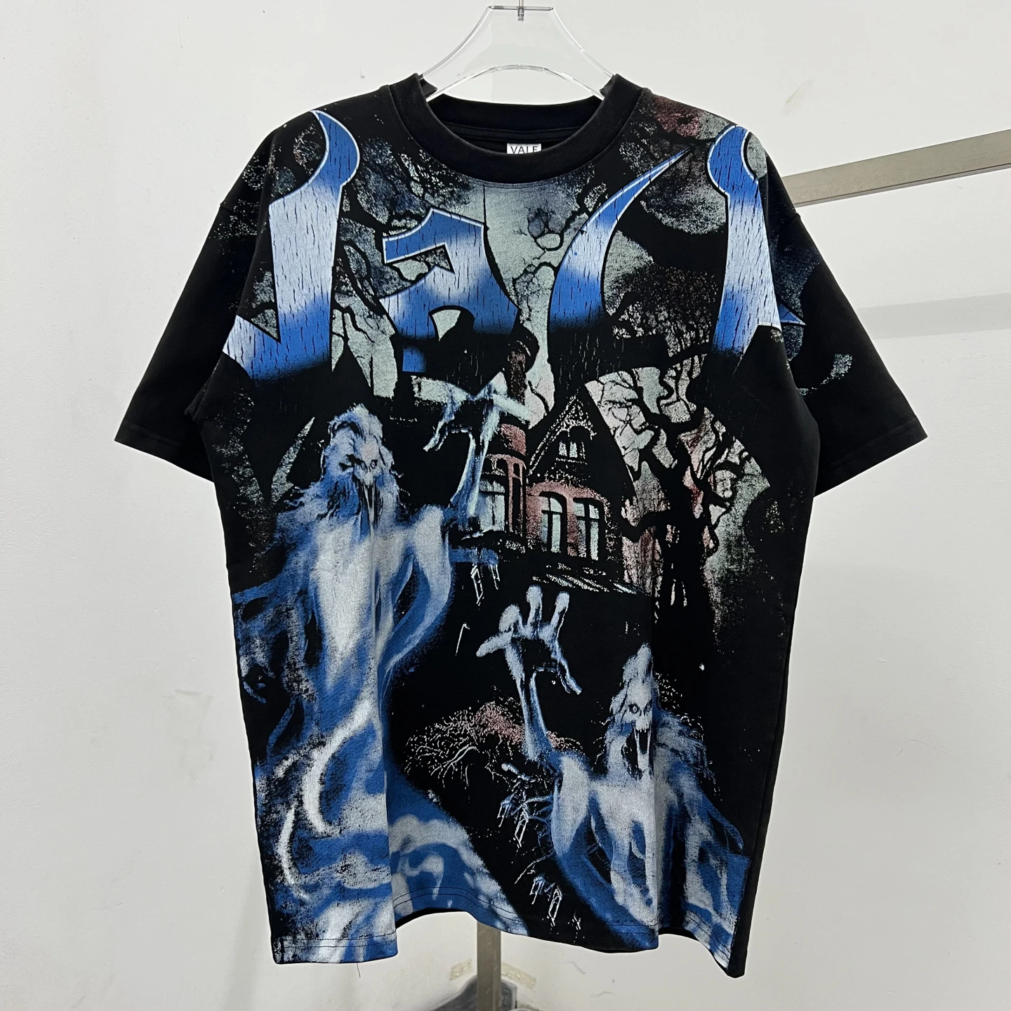 

Высококачественная футболка из чистого хлопка с принтом Ghost Letter, в стиле High Street, повседневная, летняя...