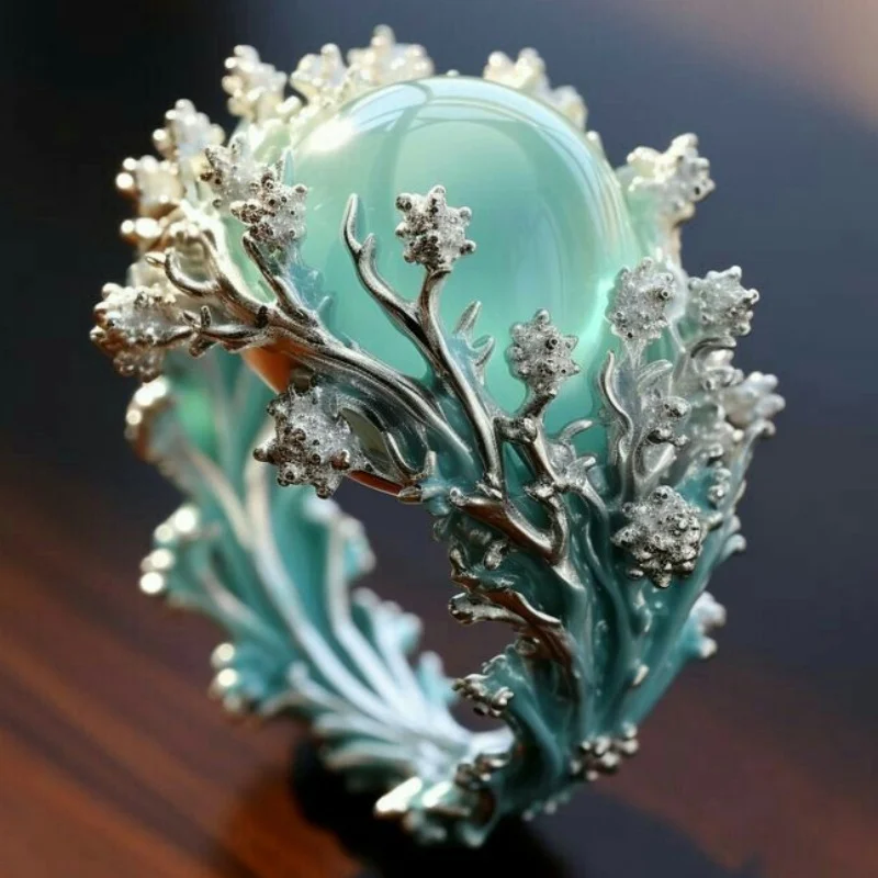 Luxuriöser Vintage-Ring für Damen mit hohlen Blumenzweigen und glänzendem synthetischem Zirkon, glänzender Ring, Party-Charm-Schmuck