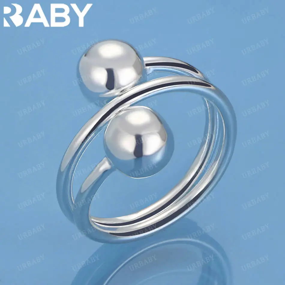 

URBABY 925 Sterling Silver Round Beads Open Ring For Women Men Grace Jewelry Trend Fashionable Birthday Party Gifts