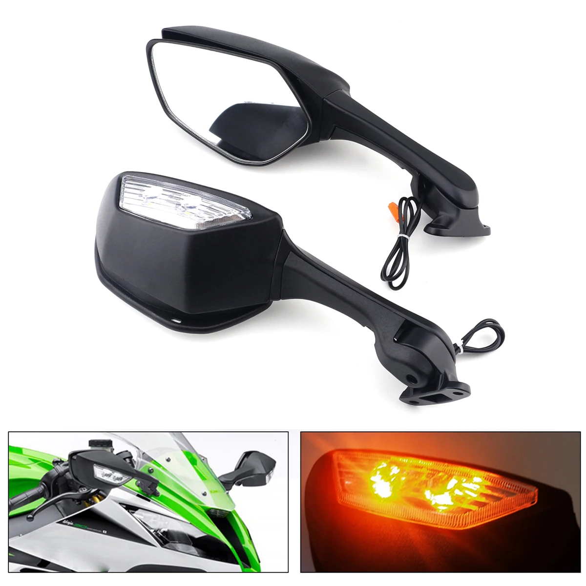 Side Rearview Mirrors With LED Turn Signals Light For Kawasaki Ninja ZX6R ZX636 2009-2024 /Ninja 650R ER6F 2012-2023 2021 2022