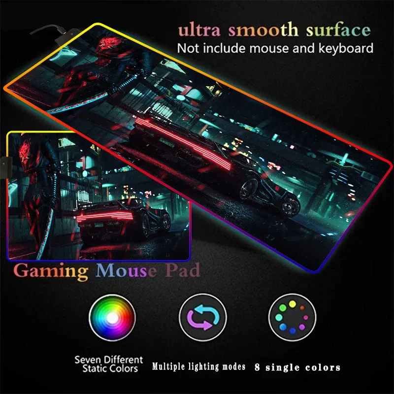 Car Neon Lights Gaming Mousepad RGB Large Mouse Pads XXL Big Mouse Mat  Play Desk Mat Office Gadgets LED Desktop Mat Mause Pad