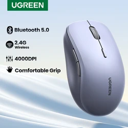 UGREEN 블루투스 및 2.4GHz 무선 마우스, 인체 공학적 4000DPI 6 음소거 버튼, 노트북 컴퓨터 데스크탑 윈도우 맥 OS 마우스