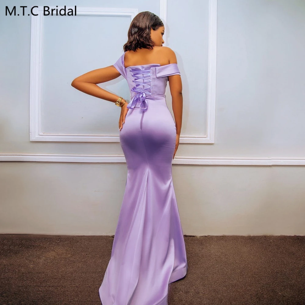 Long Lavender Mermaid African Birdesmaid Dresses Off The Shoulder Beaded Satin Corset Back High Quality Wedding Guest Gowns