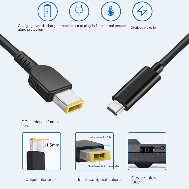 USB Loại C PD Cáp Sạc Dây Cho Laptop Lenovo ThinkPad Laptop 65W 20V Loại C Đến Thinkpad DC Jack Adapter Dây 1.5M