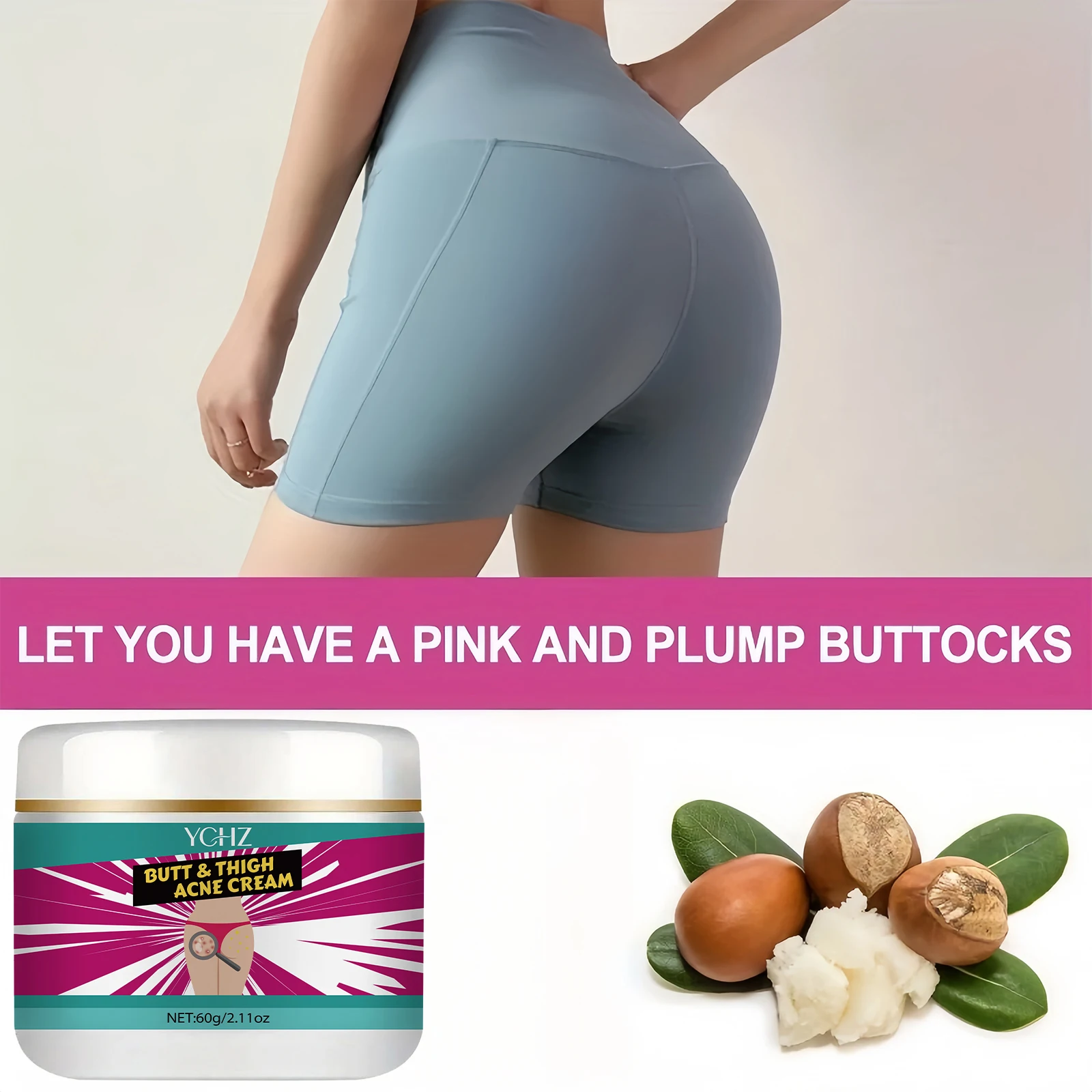 Firming Butt Cream, Sexy Butt Massage Cream, Reduces Unevenness, Light Beige Firming Lines, Creates Smooth and Beautiful Buttocks, Butt Lifting Massage Cream, Moisturizing and Nourishing, Gentle Absorption, Suitable for All Skin Types, 60g