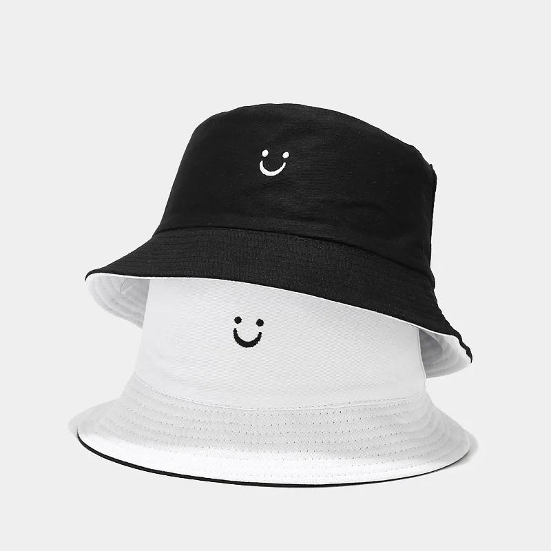 

2024 Spring Summer Smiling Embroidery Bucket Hat Bob Men Women Sunscreen Basin Hat Fashion Cute Fisherman Hat Wild Panama
