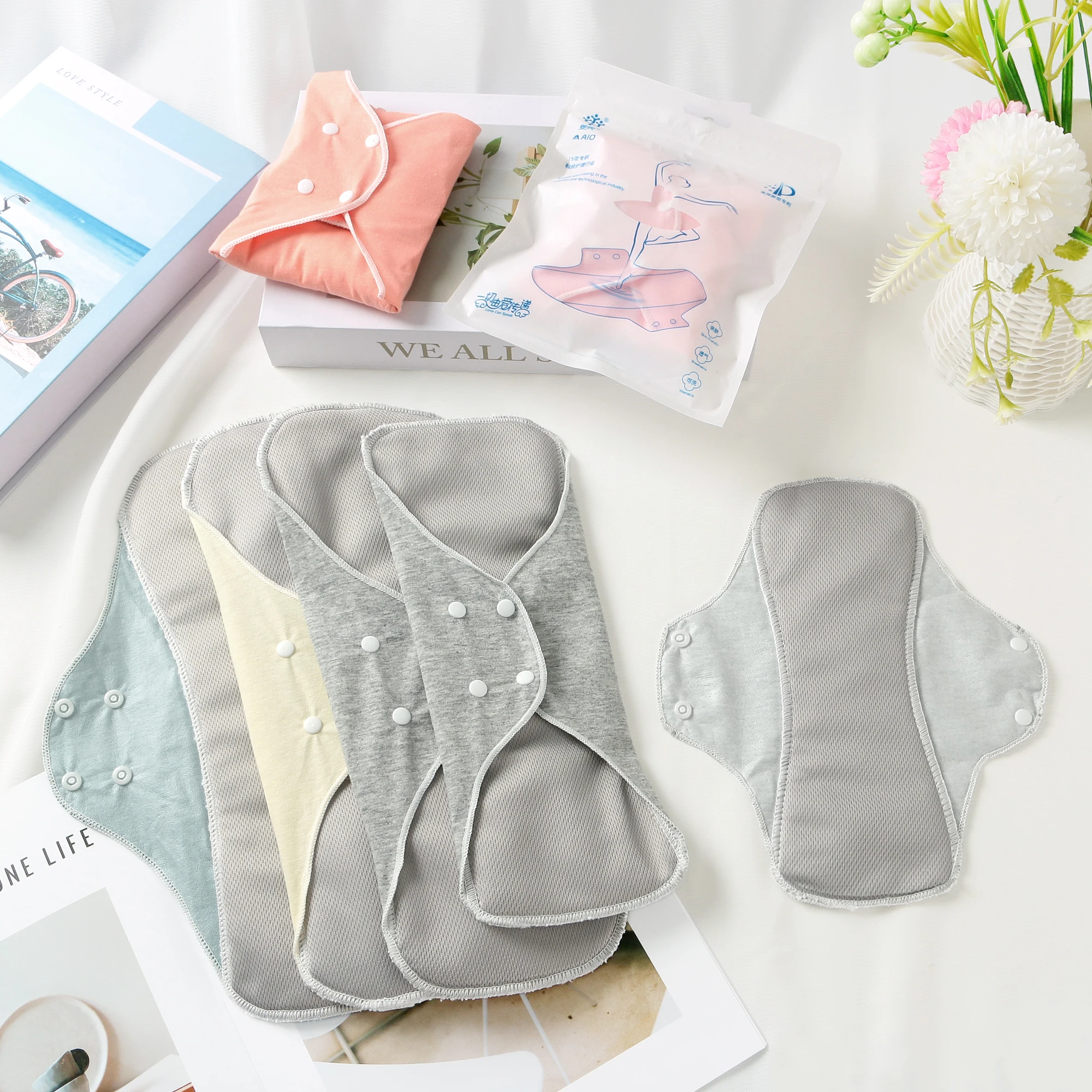Reusable Washable Cloth Sanitary Pads Soft Breathable Leakproof Waterproof High Flow Women Postpartum Menstrual Daily Care Pads