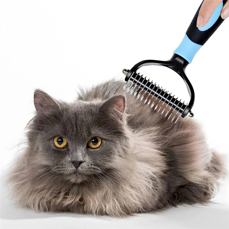 Pet Deshedding Brush 2 Sided Dematting Dog Comb Cat Brush Rake Puppy Grooming Tools Undercoat Shedding Flying Hair