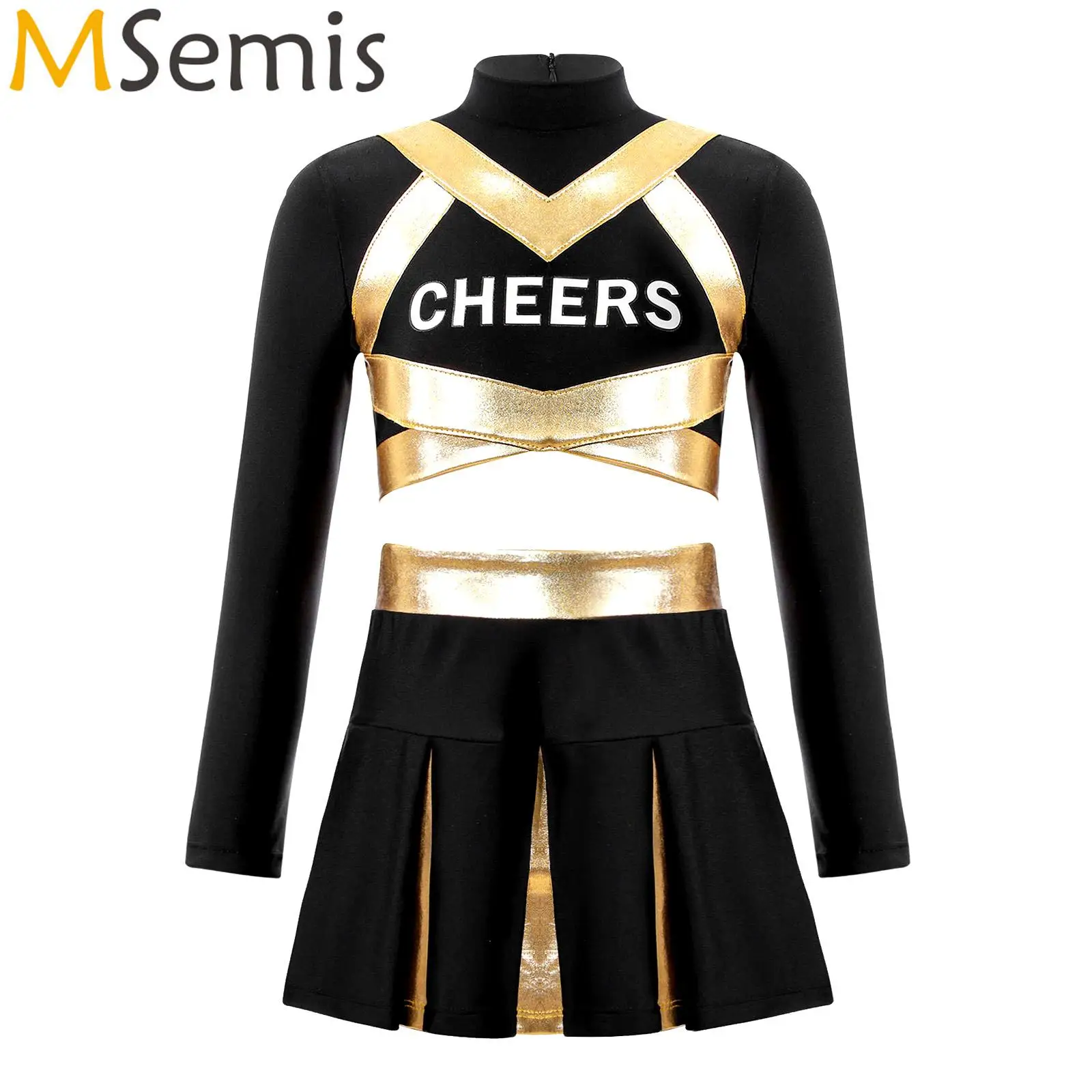 Aqcheerleading-Costume de danse pour filles, tenue de pom-pom girl, haut court imprimé Cheers, ensemble jupe plissée taille haute