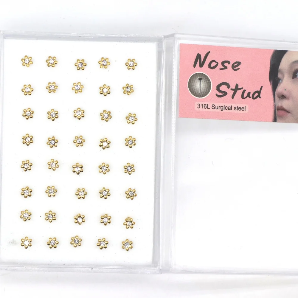 

4box Straight Bar Nose Stud Pin Clear Stone Nose Jewelry Women