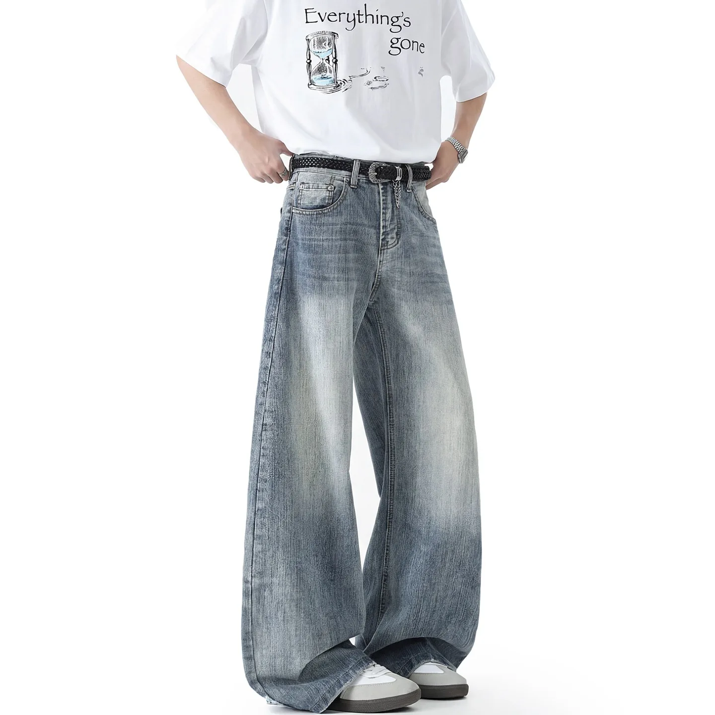 Men Wide Leg Baggy Jeans Casual Loose Denim Trousers Retro Light Washed Cotton Pants High Waist Streetwear Relaxed Fit Men Jean