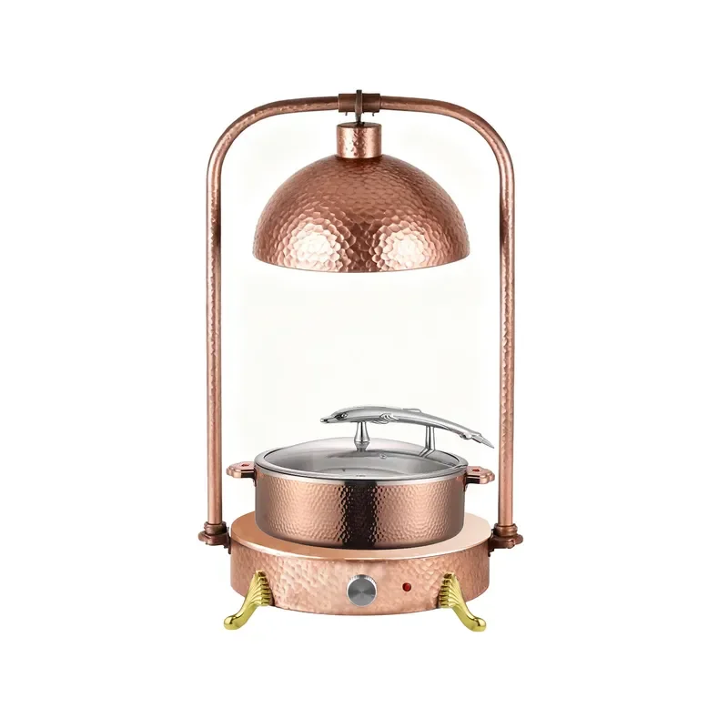Rose Gold Hammer Pattern Stainless Steel Food Light Catering Lamp for Heat Food Commercial Chafing Dish with Lamp for