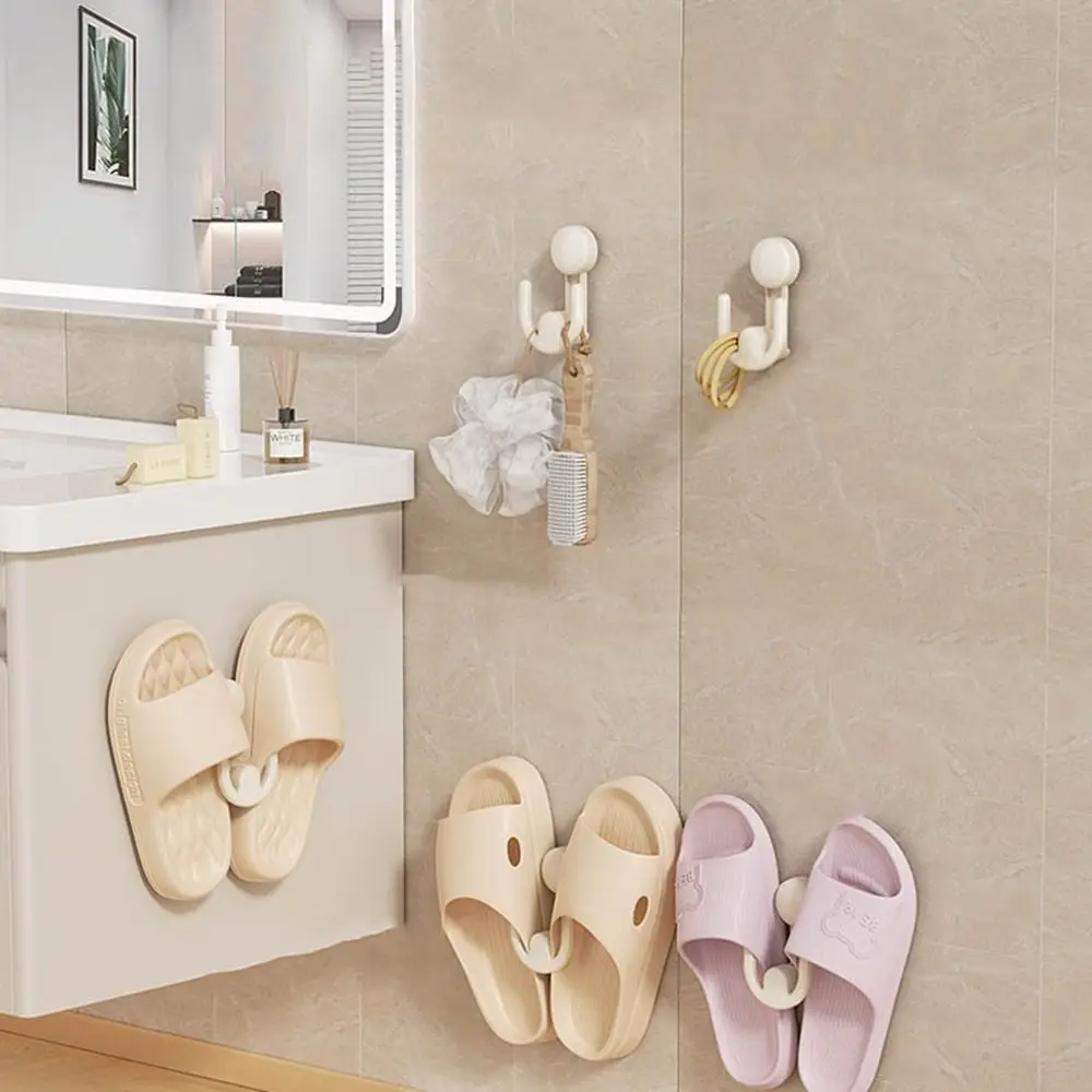 2Pcs Plastic Suction Cup Slipper Rack Wall Mounted No Punching Wall Sandal Rack Retractable Space Saving Shoe Drying Rack