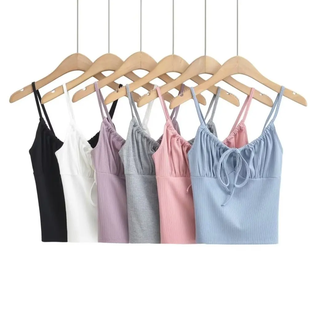 

YPFF Women's Slim-fit Lace-up Camisole Vest Fashionable Drawstring European American Style Hot Girl Short Cropped Top