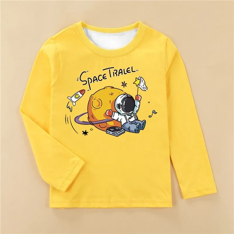 

Новая осенняя детская футболка с 3D принтом «Астронавты в космосе» и длинными рукавами, повседневная свободная дышащая футболка с рисунком космонавта