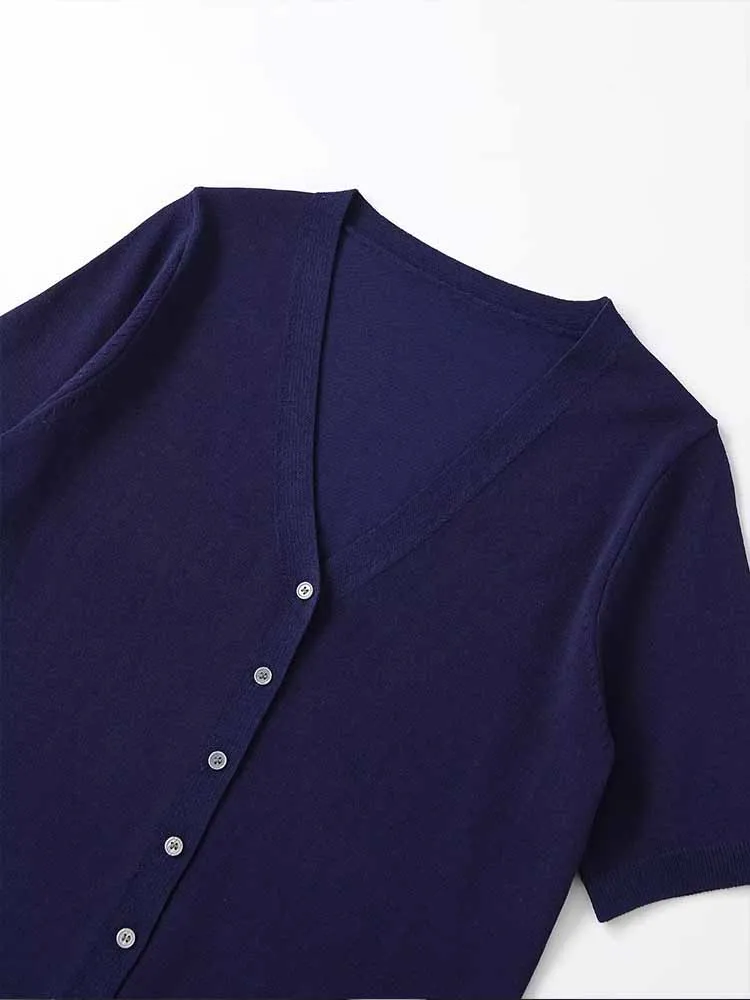 النمط الأوروبي والأمريكي الخريف الوافدين الجدد سترة قصيرة عصرية بأكمام قصيرة للركاب متعددة الاستخدامات بأكمام على شكل حرف V #2