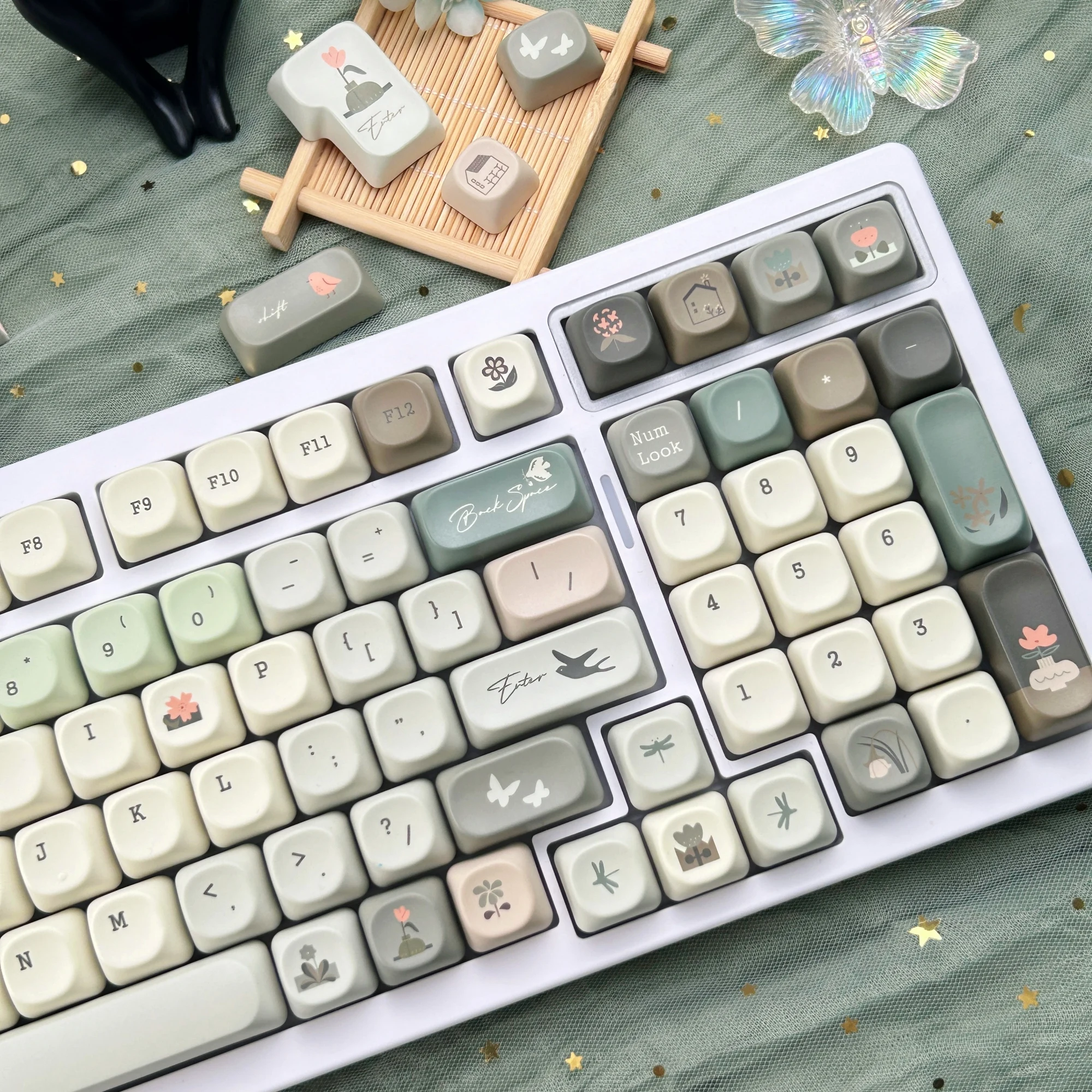 MAIMOOO Elegant Retro Keycaps MOA Cherry PBT Custom Simple Green Gradient Korean/Russian/Thai Keycap for Mechanical Keyboard