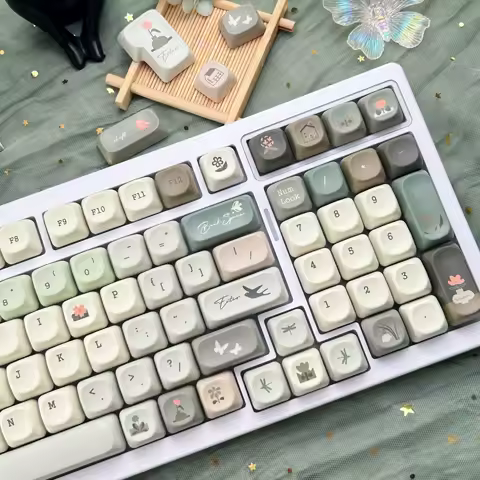 MAIMOOO Elegant Retro Keycaps MOA Cherry PBT Custom Simple Green Gradient Korean/Russian/Thai Keycap for Mechanical Keyboard