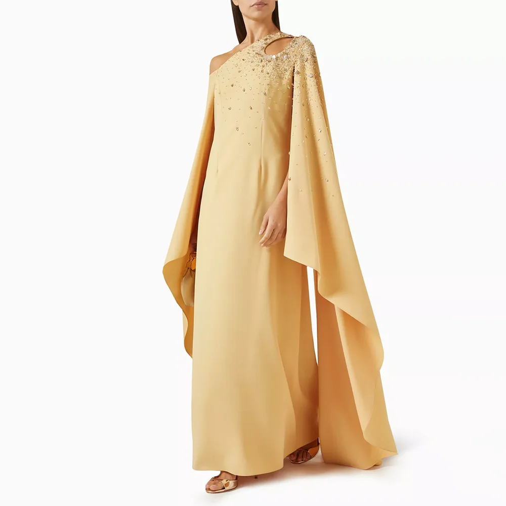 

Luxury Evening Dresses One Shoulder Long Sleeves Bead Crystal Jersey Evening Gowns Ankle Length Prom Dresses Dress Customized