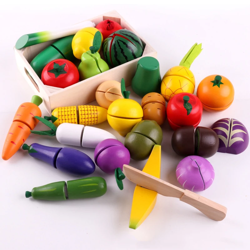 Juguetes Educativos para cortar frutas, pegatinas de pasta de madera para cortar frutas y verduras, juguete de cocina, regalo educativo para niños,