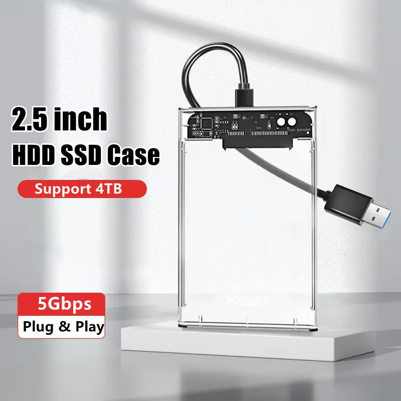 USB 3.0/Type C HDD Enclosure 2.5 inch SATA SSD External Hard Drive Case with 5Gbps Transfer Speed Clear Harddisk Boxs Tool-Free