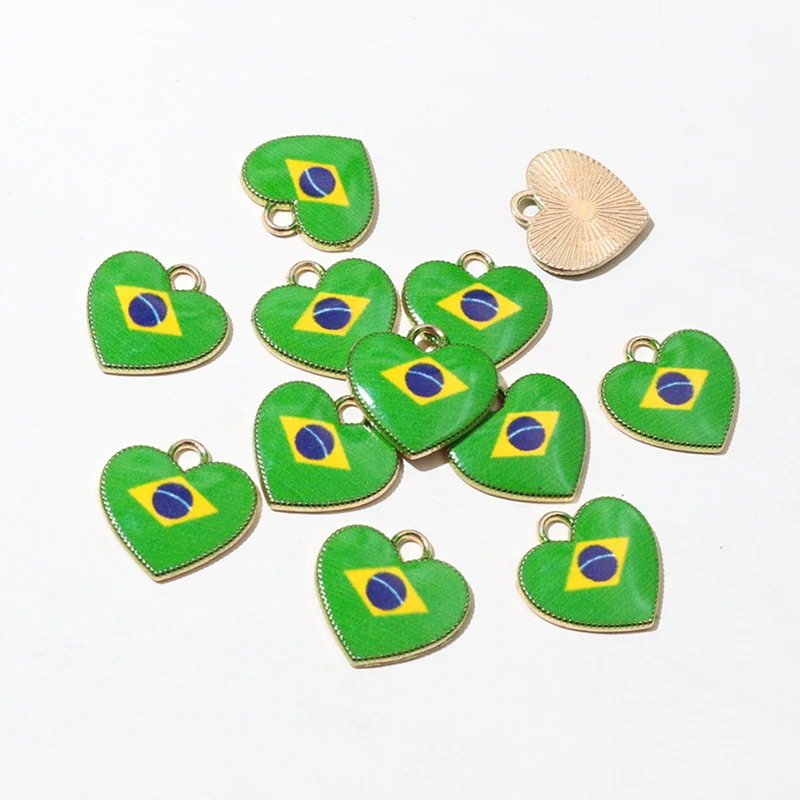 20pcs 15x16mm Enamel National Flags of Countries Heart Charms Pendant DIY Jewelry Making Accessories for Necklace Earrings view 4