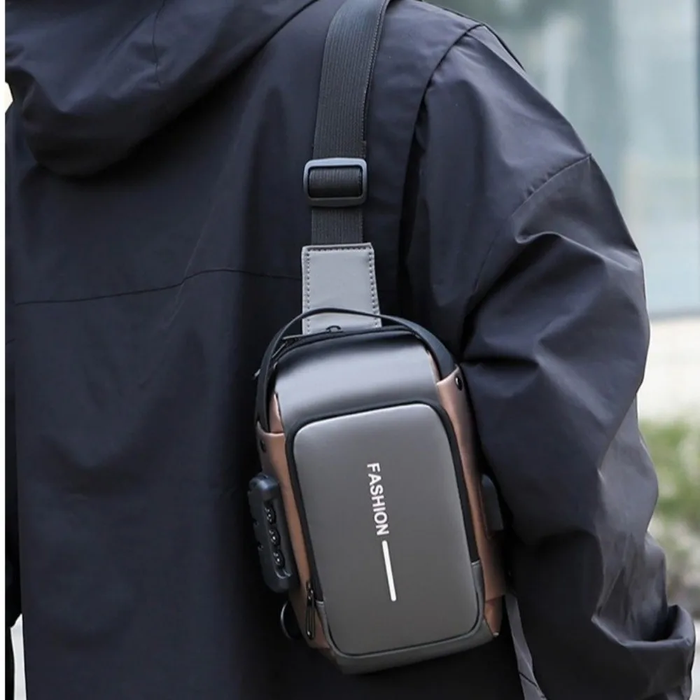Waterproof Password Biker Bag with USB Charging Adjustable Strap Men's Chest Bag Anti-theft Large Capacity