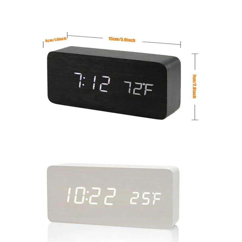 Wooden Digital Alarm Clock with Temperature 6