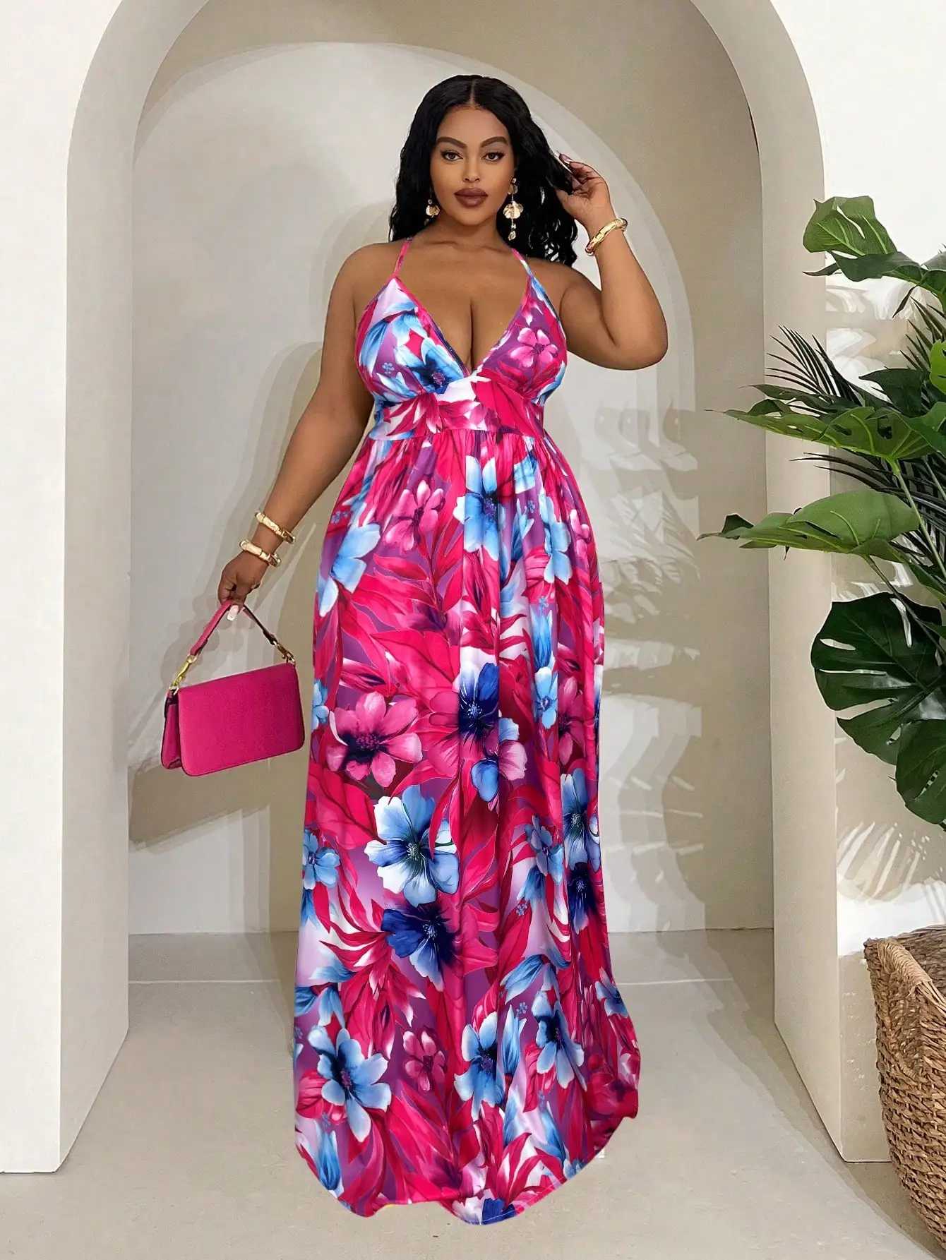 

Платье макси без рукавов с цветочным принтом, расклешенное, для женщин, повседневное, для пляжного отдыха, летнее