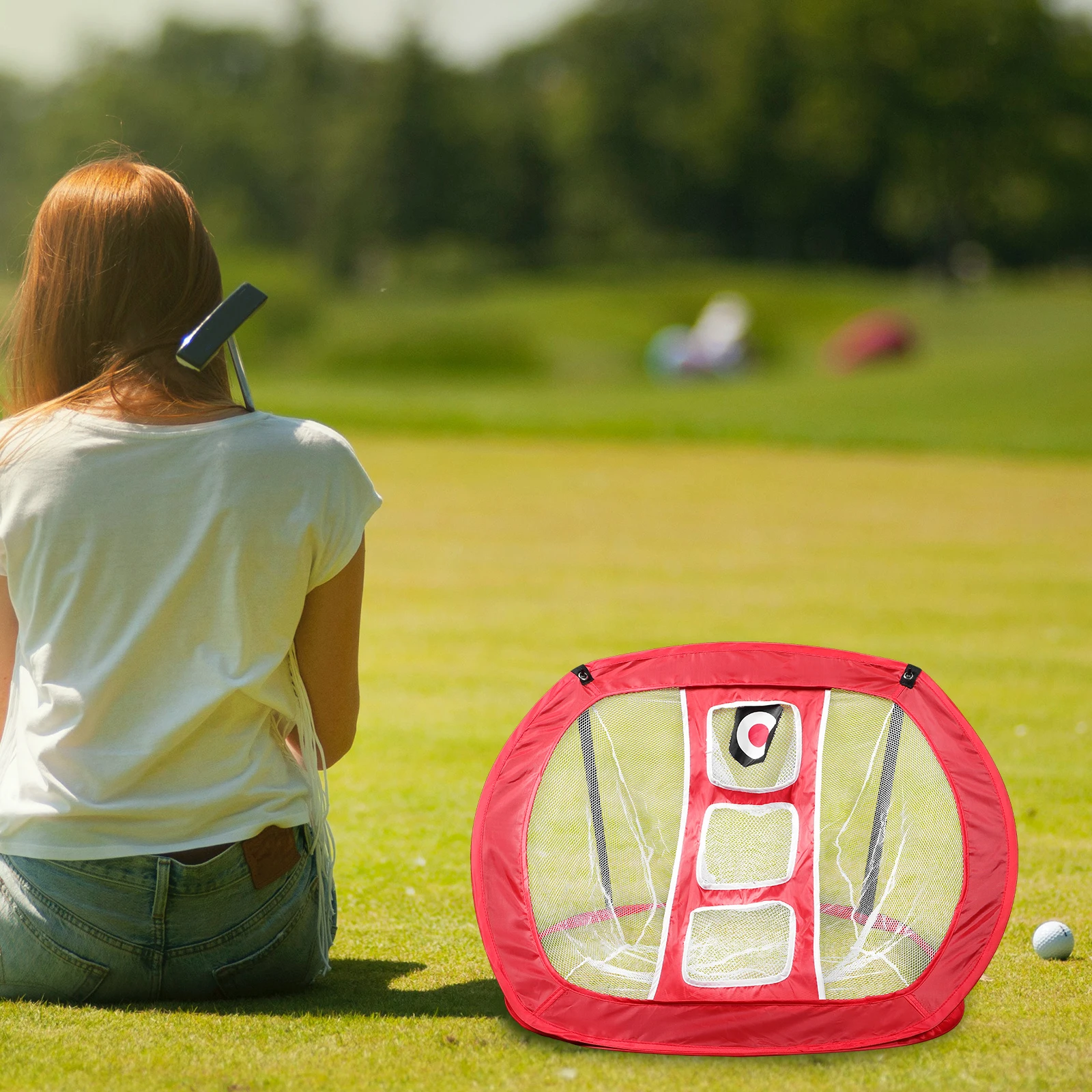 

Red Lightweight Golf Chipping Net Indoor Practice Accessory Durable Fiber Material Golf Training Aids