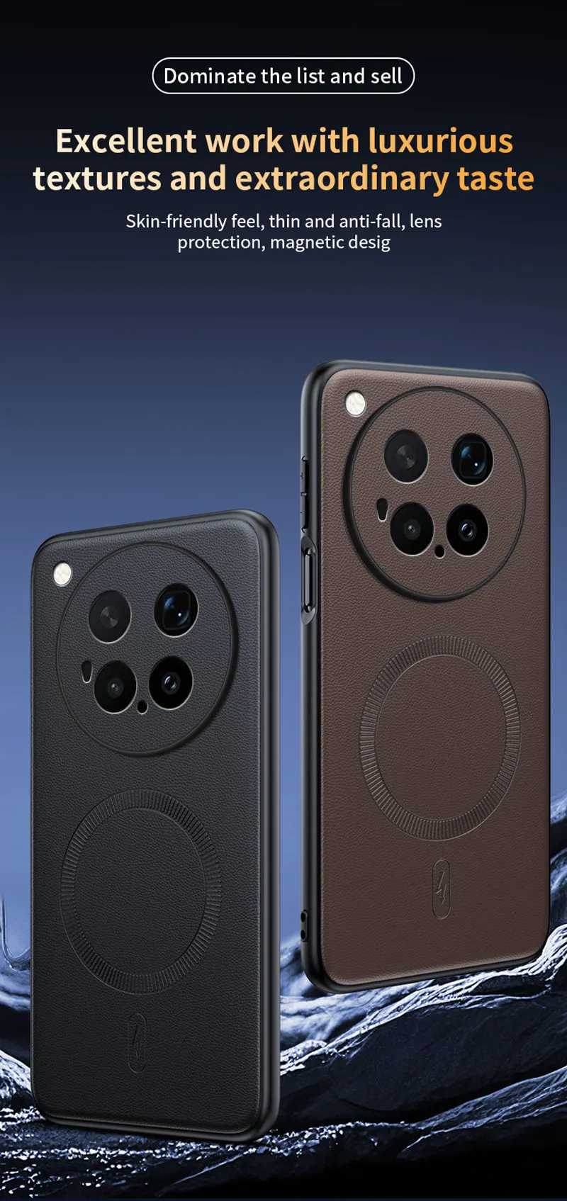 Für Vivo X500 Pro Max: Magnetische Lederhülle mit Schutzfunktion, Anti-Fingerabdruck, rutschfest, aus PC+TPU. – Detail 5