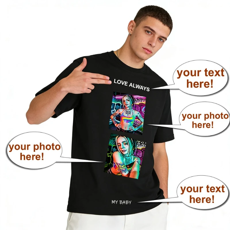 Custom Tshirt Front Back Print Professional Your Own Logo Text Photo Male Personalized Premium Gifts