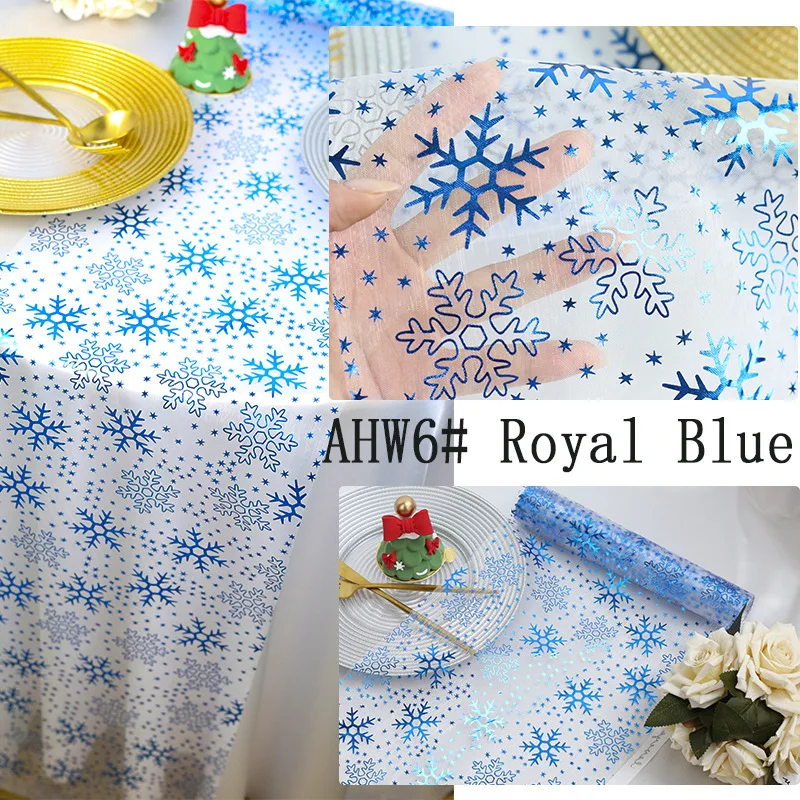 Gold Silver Foil Organza Table Runner, Snowflake Printed Sheer Table Cloth, Xmas Holiday Party Dining Table Decorations