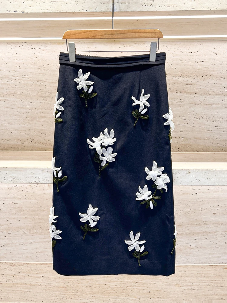 

Юбка миди с высокой талией, цветочным принтом, винтажная, женская, премиум-класса, модная, лето 2025, South Oil, для повседневной носки, простая, декорированная, прямого кроя