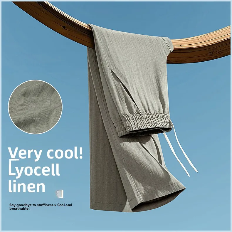 Bestseller Herren Leinen-Lyocell-Hose Sommer Dünn Weich Atmungsaktiv Lässig Cool Gerade Einfache Lange Hose Schwarz Outdoor Alltag – Detail 29
