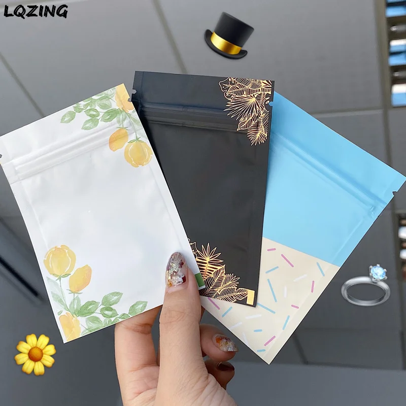 50pcs Small Matte Print Foil Flat Zip lock Bags Resealable Food Candy Powder Salt Tea Gifts Heat Sealing Packaging Pouches